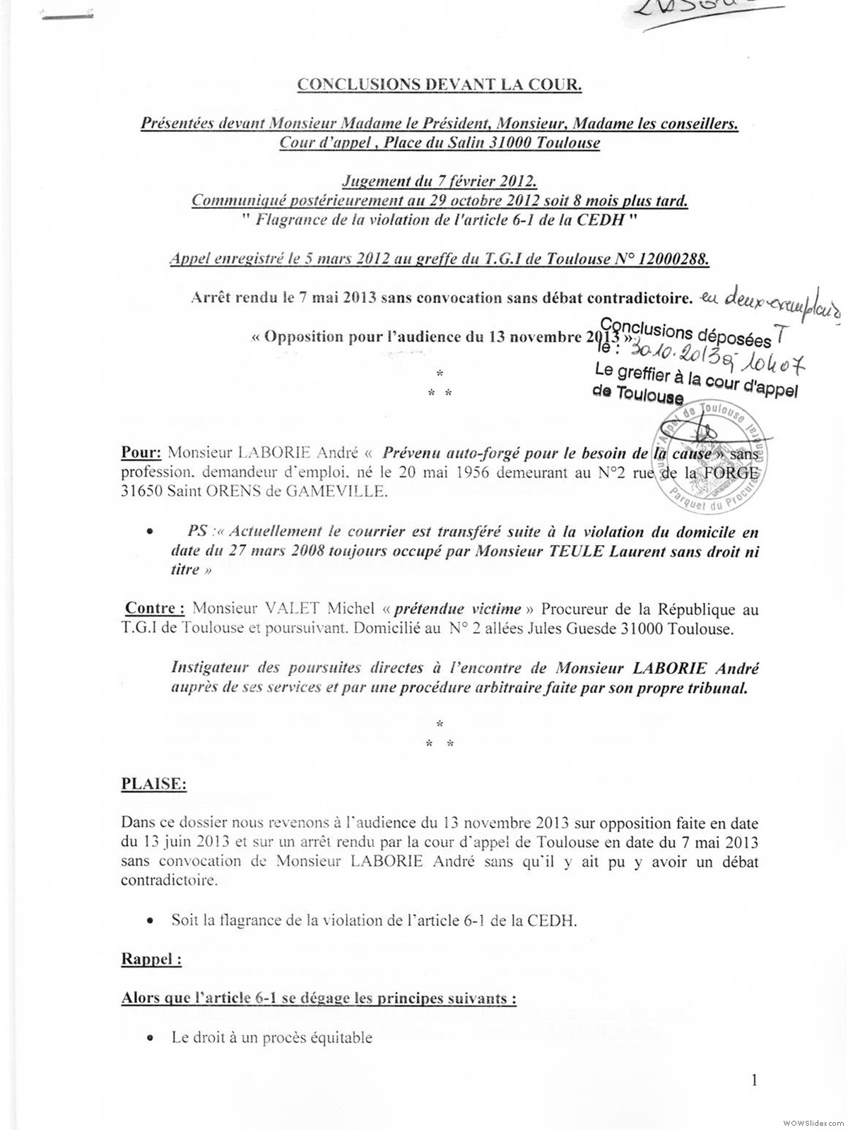 preuves depôt conclu laborie